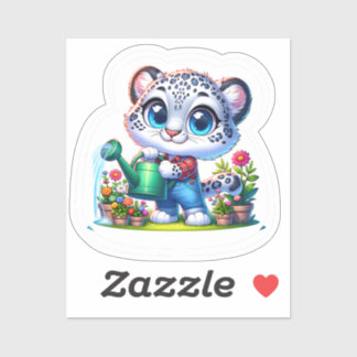Pegatina Cute Gardening Snow Leopard Stickers