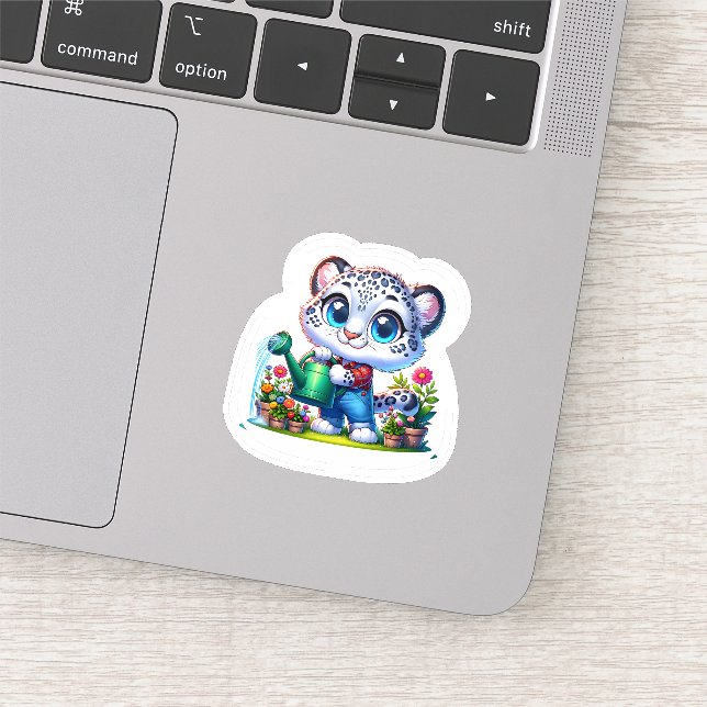 Pegatina Cute Gardening Snow Leopard Stickers (Detalle)