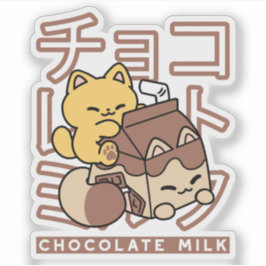 Pegatina Cute gato montando leche de chocolate Carton Kawai