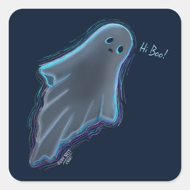 Pegatina Cute Ghost KiniArt Square (Anverso)