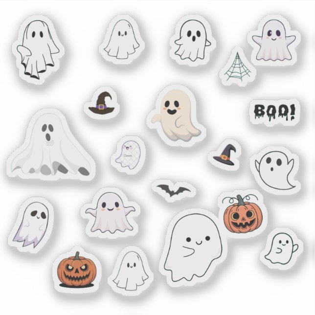 Pegatina Cute Ghost Paquete de Stickers de Halloween  (Anverso)