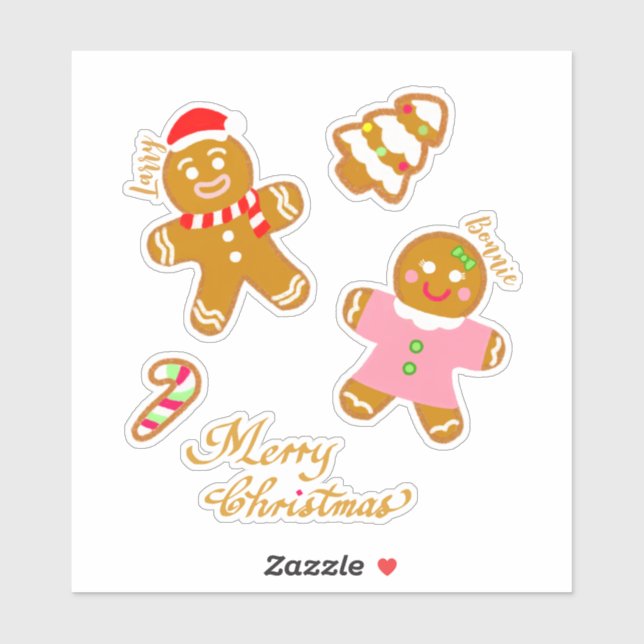 Pegatina Cute Gingerbread Christmas Script Personalized  (Hoja)