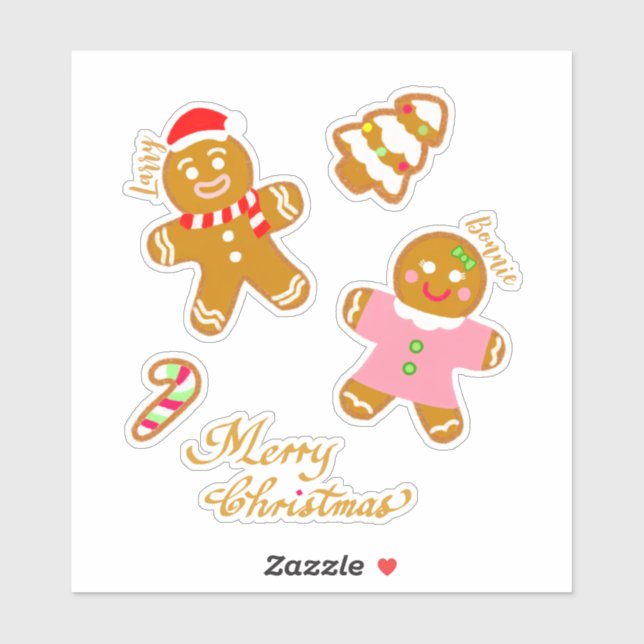 Pegatina Cute Gingerbread Navidad Script Personalizado  (Hoja)