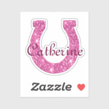 Cute Girly Coquette Purpurina Rosa Horseshoe Nombr