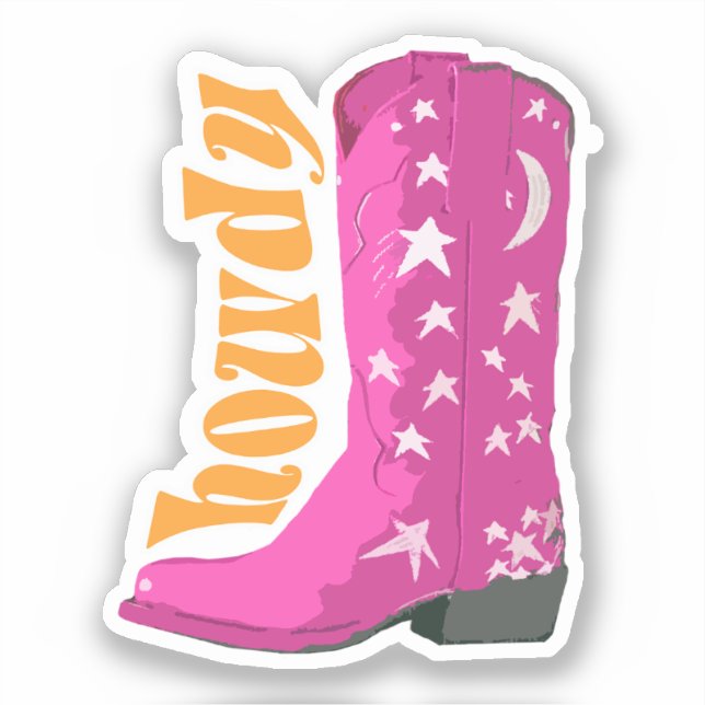 Pegatina Cute Girly Pink Cowgirl boot Howdy (Anverso)