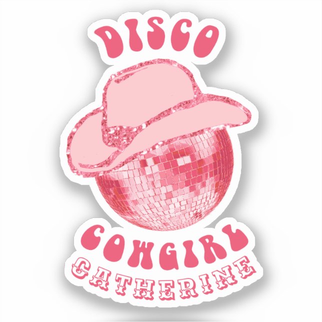 Pegatina Cute Girly Pink Disco Cowgirl Nombre (Anverso)
