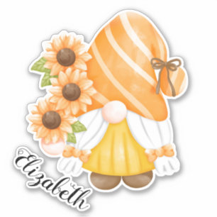 Pegatina Cute Gnome y Sunflowers