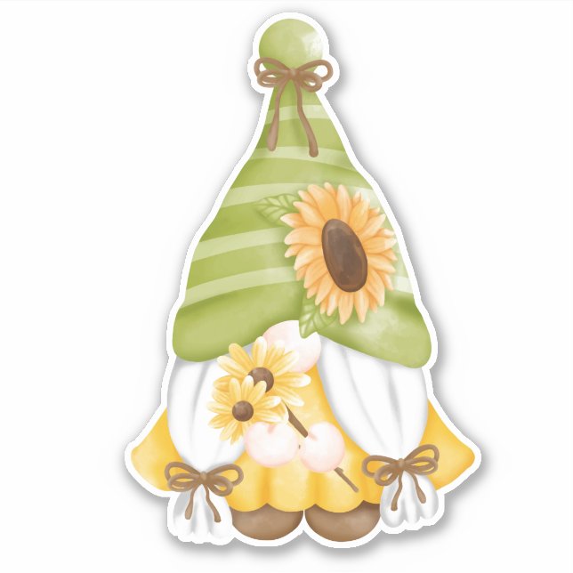 Pegatina Cute Gnome y Sunflowers (Anverso)