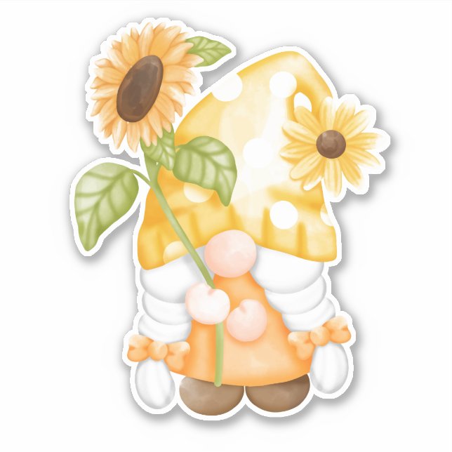 Pegatina Cute Gnome y Sunflowers (Anverso)