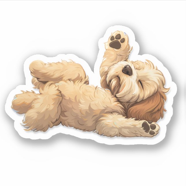 Pegatina Cute Golden Doodle Stretching (Anverso)