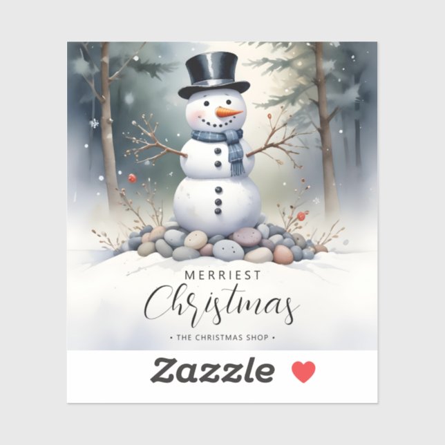 Pegatina Cute Gorgeous Snowman Frosted Landscape Forest (Hoja)