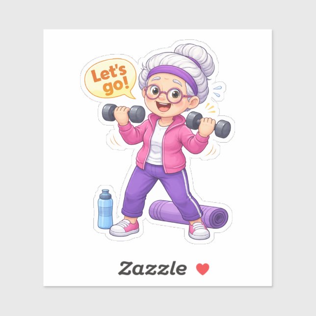 Pegatina Cute Grandma Exercising Custom-Cut Vinyl Sticker (Hoja)