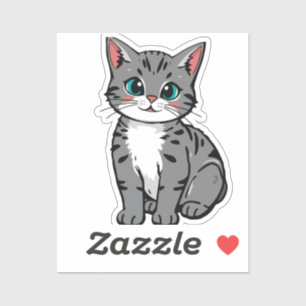 Pegatina Cute Gray Tabby Cat Sticker – Adorable Cartoon Kit