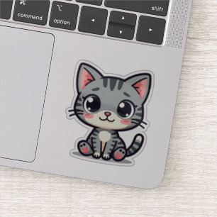 Pegatina Cute Gray Tabby Kitten Sticker – Ojos Grandes