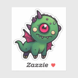 Pegatina Cute Green Cyclops Monster - Kawaii Dragon Beast