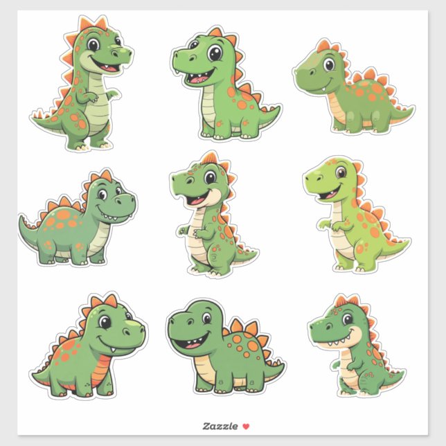 Pegatina Cute Green T-Rex Dinosaur Kids Vinyl Sticker (Hoja)