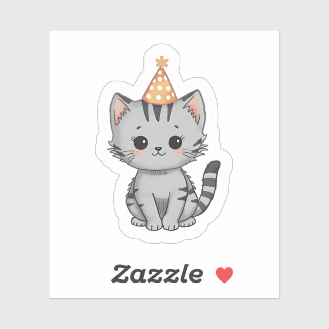 Pegatina Cute Grey Tabby Kitten Birthday Party Sticker (Hoja)