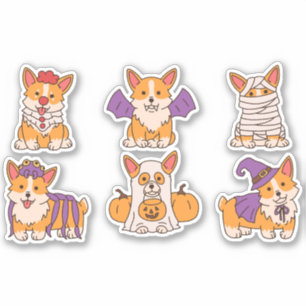 PEGATINA CUTE HALLOWEEN CORGI SET
