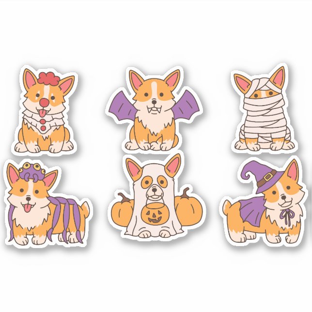 PEGATINA CUTE HALLOWEEN CORGI SET (Anverso)