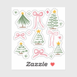 Pegatina Cute Hand Drawn Christmas Trees and Bows Pattern