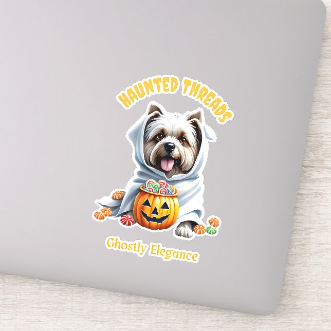 Pegatina Cute Haunted Tratos Yorkie Pup Adorable Halloween (Detalle)