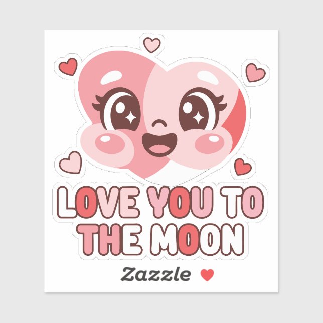 Pegatina Cute Heart Character Love You To The Moon (Hoja)