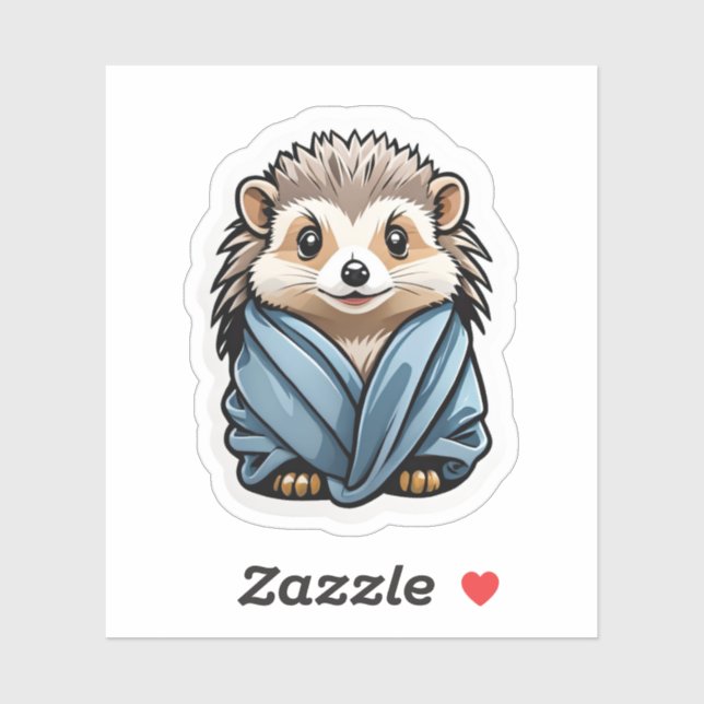 Pegatina Cute Hedgehog envuelto en toalla (Hoja)