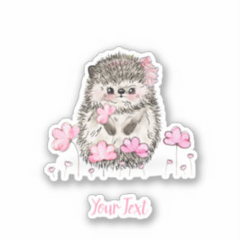 Pegatina Cute Hedgehog Flores rosas Textos