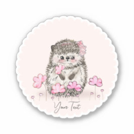 Pegatina Cute Hedgehog & Flowers Texto Rosa