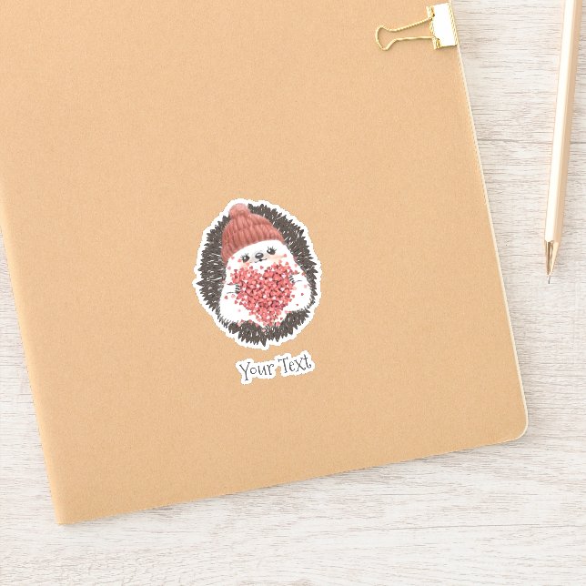 Pegatina Cute Hedgehog texto de corazón rosado (Cuaderno)