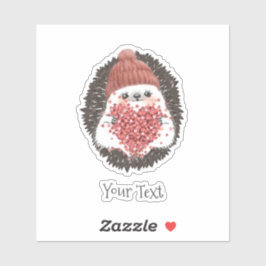 Pegatina Cute Hedgehog texto de corazón rosado