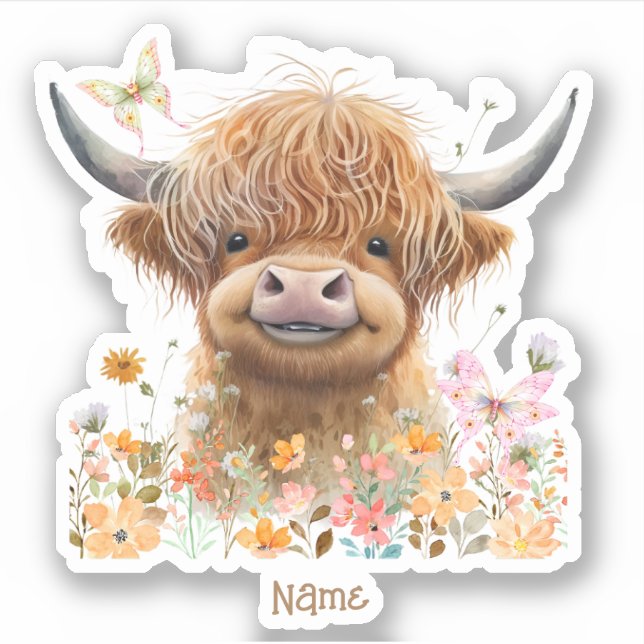 Pegatina Cute Highland Cow personalizado (Anverso)