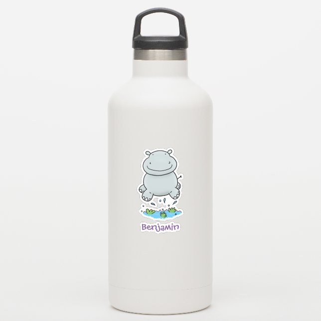 Pegatina Cute hippo bebé saltar personalizado palo de ilust (Botella de agua)