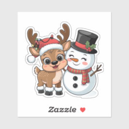 Pegatina Cute Holiday Reindeer & Snowman