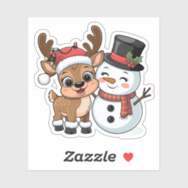 Pegatina Cute Holiday Reindeer & Snowman