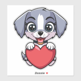 Pegatina Cute Husky Puppy with Red Heart - Adorable Dog