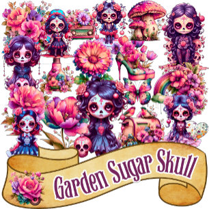 Pegatina Cute Jardín Gótico Calavera de Azúcar