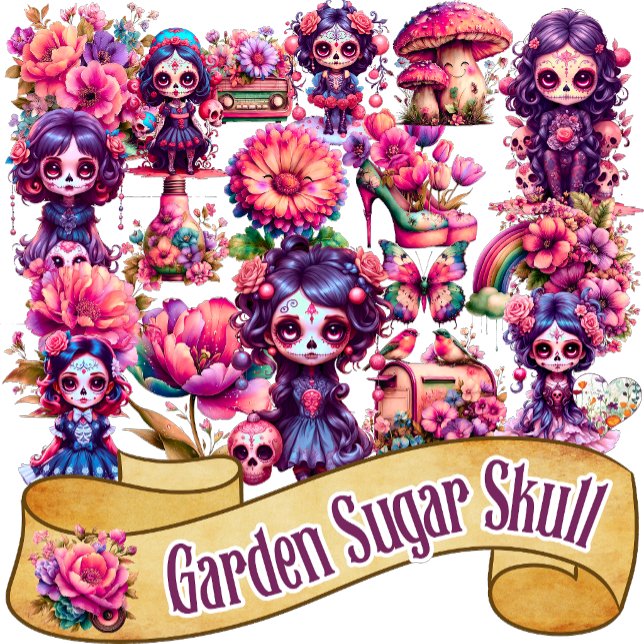 Pegatina Cute Jardín Gótico Calavera de Azúcar 2  (Subido por el creador)
