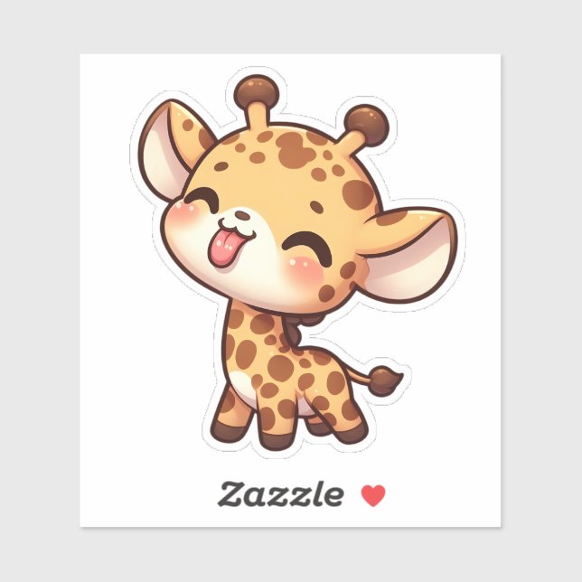 Pegatina Cute jirafa sacudiendo su lengua (Hoja)