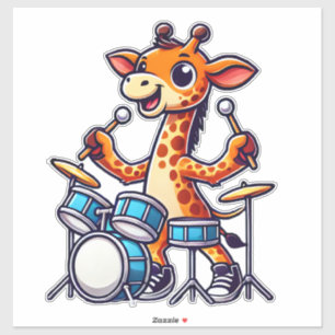 Pegatina Cute jirafa tocando tambores Girafas Música de tam