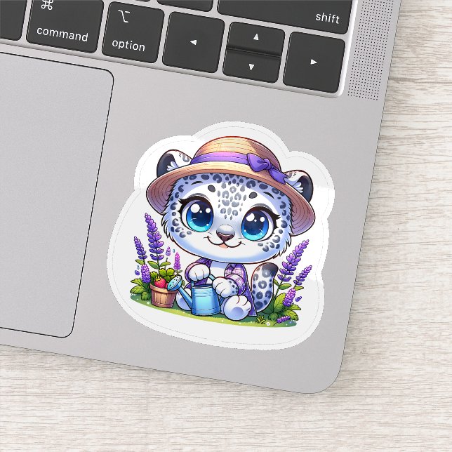 Pegatina Cute Kawai Flower Gardening Snow Leopard Stickers  (Detalle)