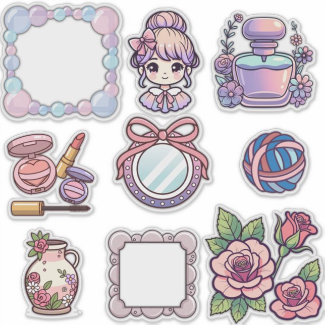 Pegatina Cute Kawaii Aesthetic Sticker Bundle – Frames, Bea (Anverso)