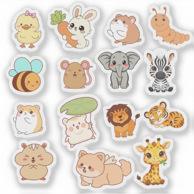 Pegatina Cute Kawaii Animal Sticker Pack  (Anverso)