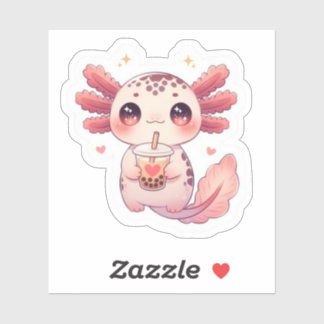 Pegatina Cute Kawaii Axolotl Drinking Bubble Tea Sticker