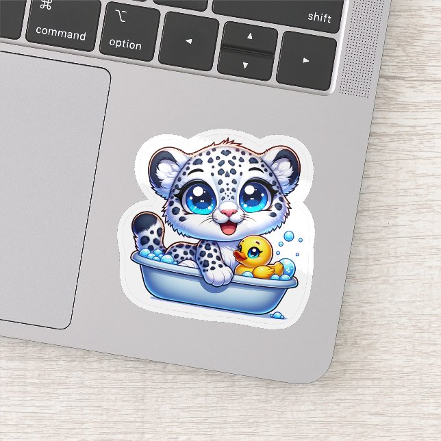 Pegatina Cute Kawaii Bath Snow Leopard Sticker (Detalle)