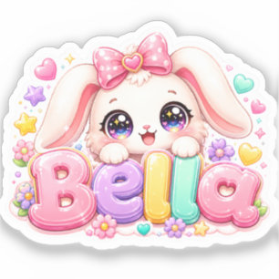 Pegatina Cute Kawaii Bella Bunny Nombre Pastel Rosa Floral 