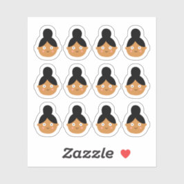 Pegatina Cute Kawaii Brown Chica sonriente negro