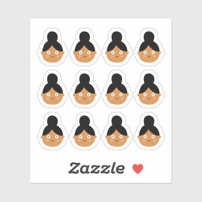 Pegatina Cute Kawaii Brown Chica sonriente negro (Hoja)