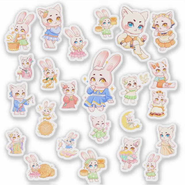 Pegatina Cute Kawaii Bunny and Cat Stickers (Anverso)