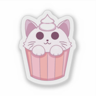Pegatina Cute Kawaii Cat Cupcake Pink Sticker
